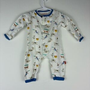 Magnetic Me White and Blue Kids One Piece dog print size 0-3M